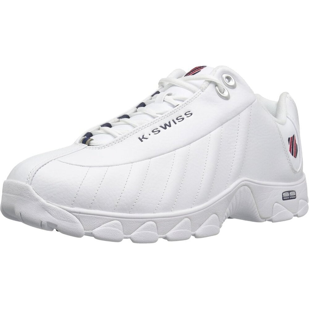 K-swiss Men's White/navy/red Wide Tennis Dad Walking Leather Upper Sneaker Shoes